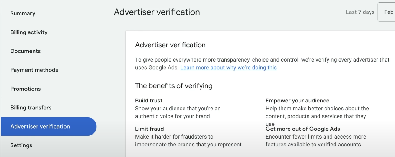 Completing Google Ad's Advertiser Verification